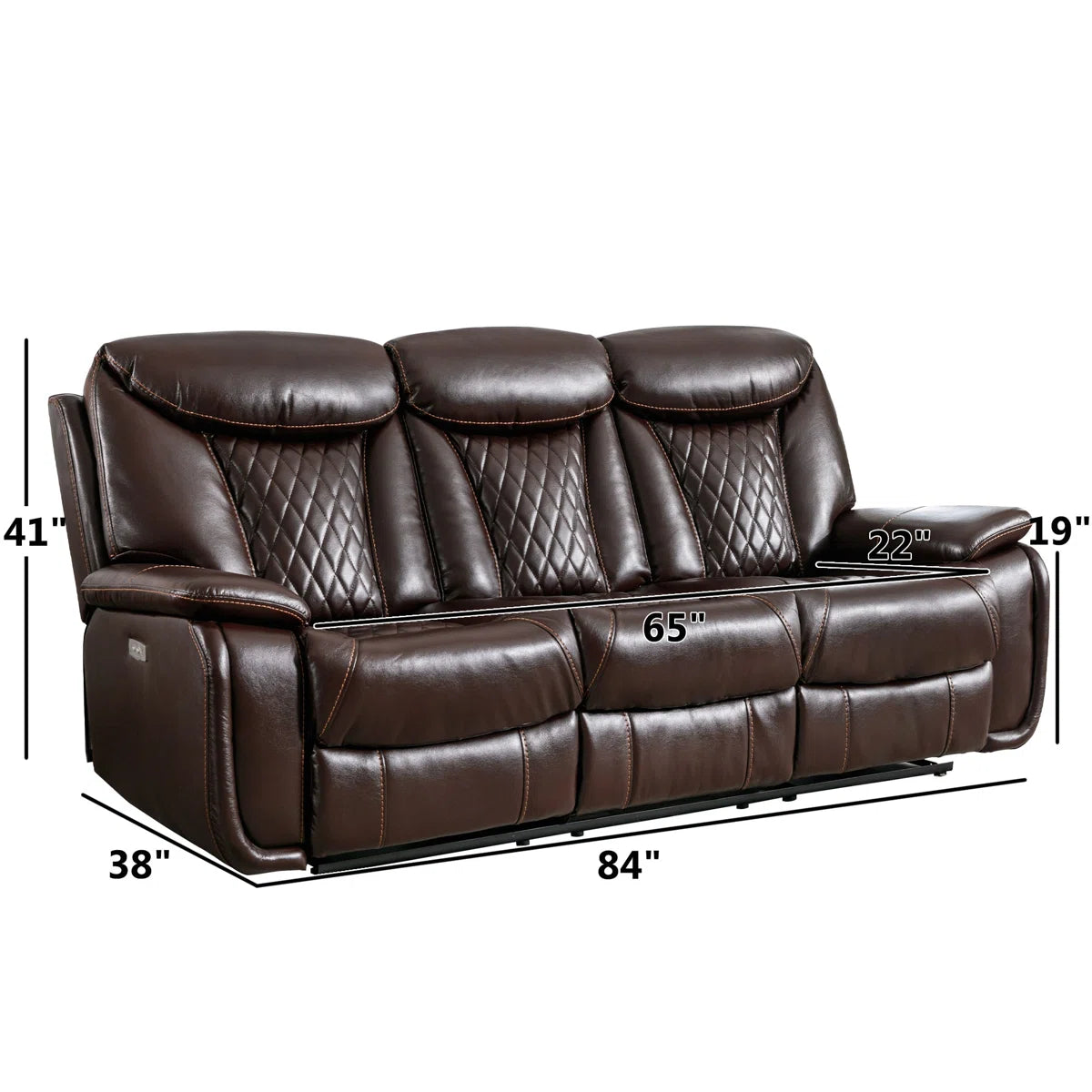 Saneela 84.6'' Wide Breathable Leather Pillow Top Arm Power Reclining Sofa with Diamond Stitching