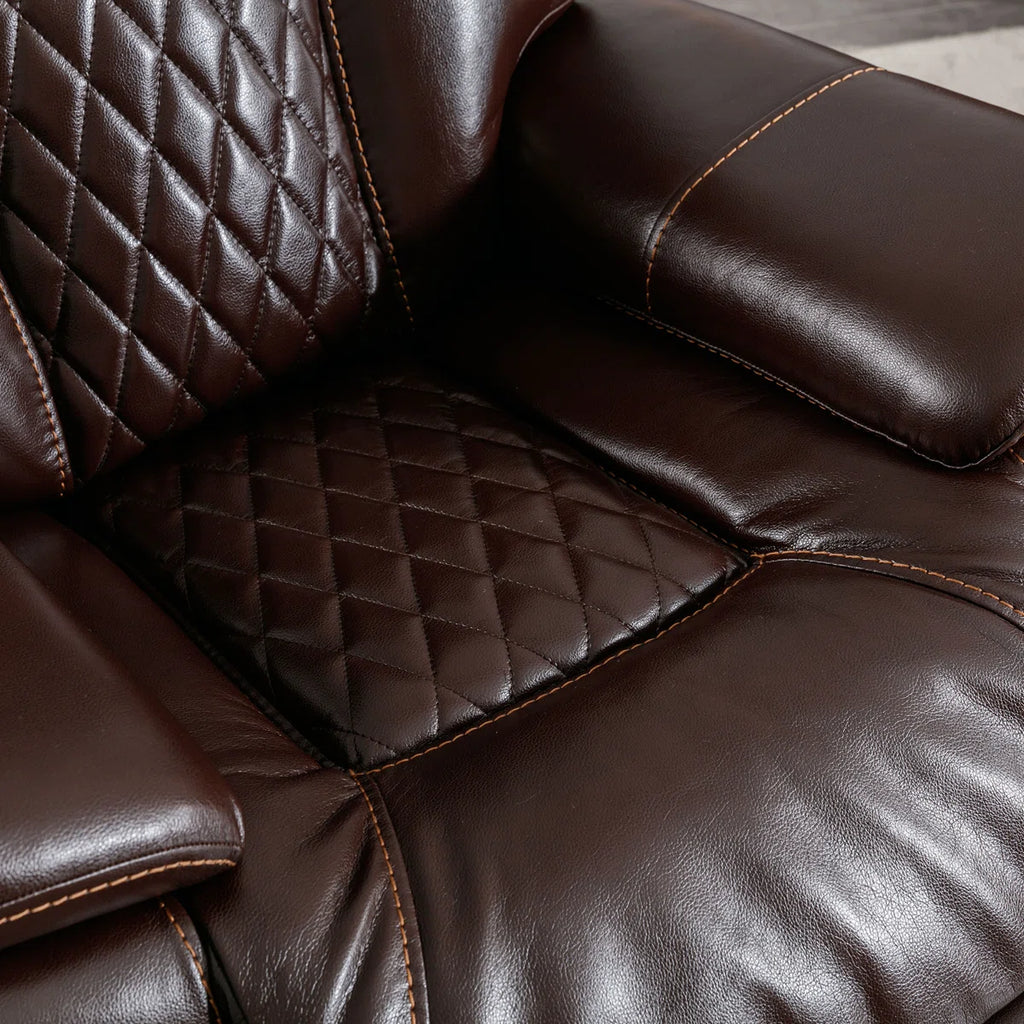 Saneela 84.6'' Wide Breathable Leather Pillow Top Arm Power Reclining Sofa with Diamond Stitching