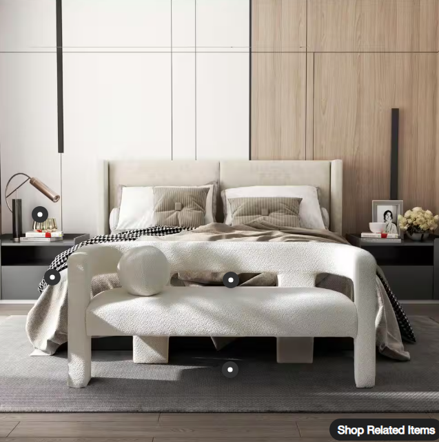 Brycie 66'' Wide Boucle Upholstered Bedroom Room Bench with Toss Pillow