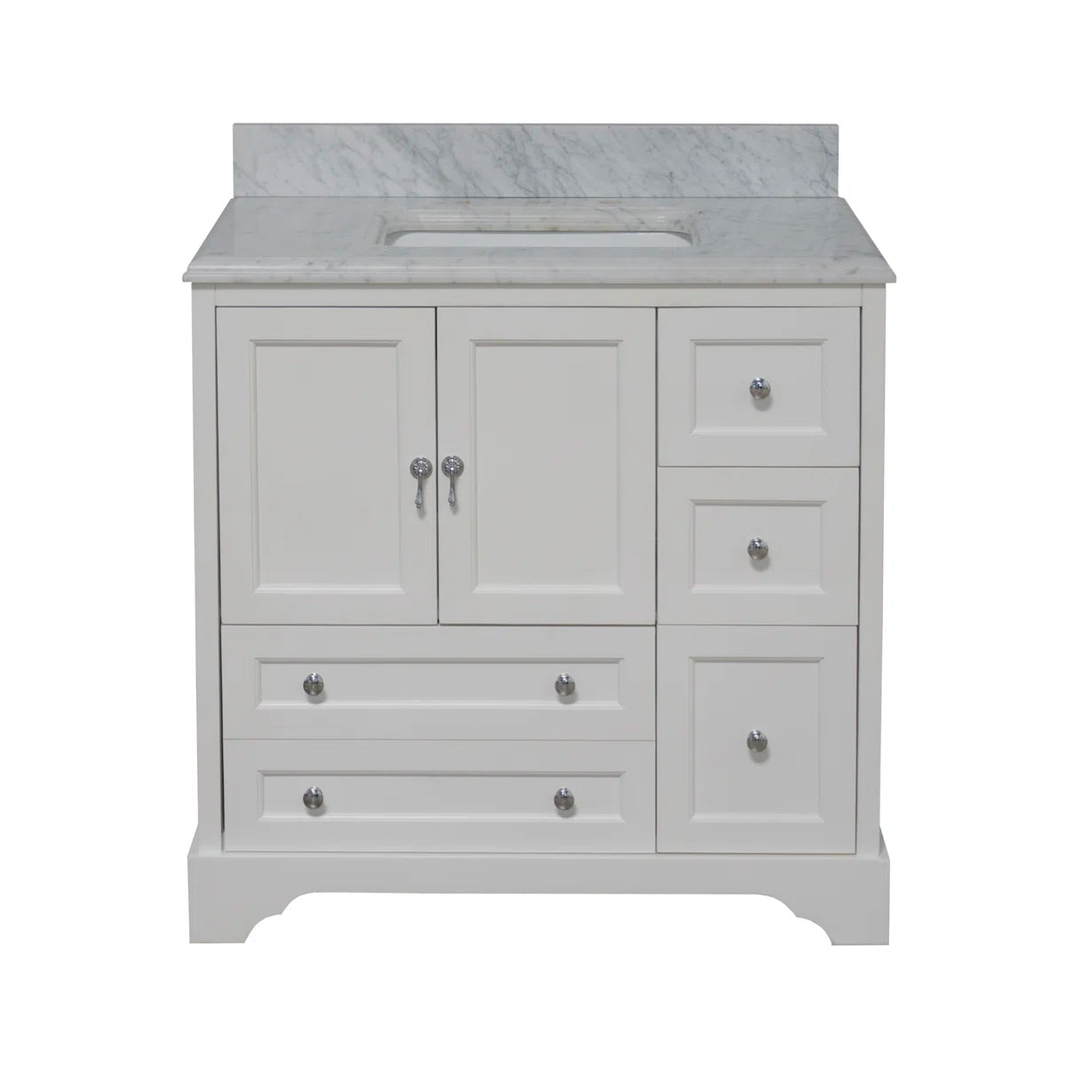 Tilford 36" Single Bathroom Vanity Set with White Cabinet and Carrara Marble Countertop