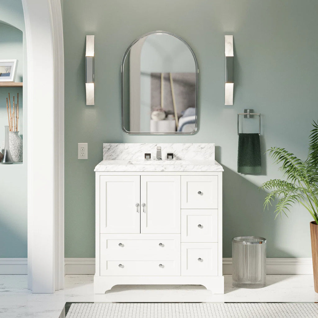 Tilford 36" Single Bathroom Vanity Set with White Cabinet and Carrara Marble Countertop