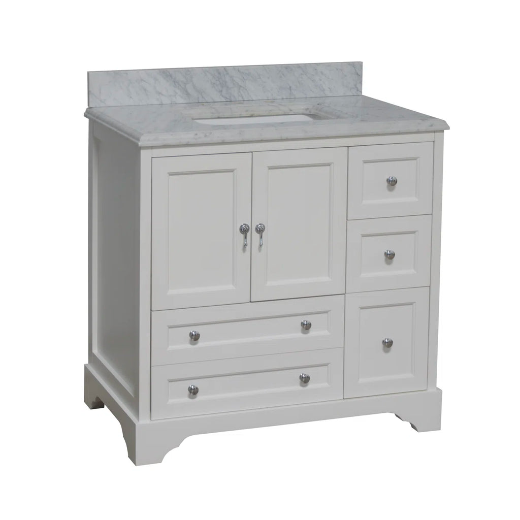 Tilford 36" Single Bathroom Vanity Set with White Cabinet and Carrara Marble Countertop
