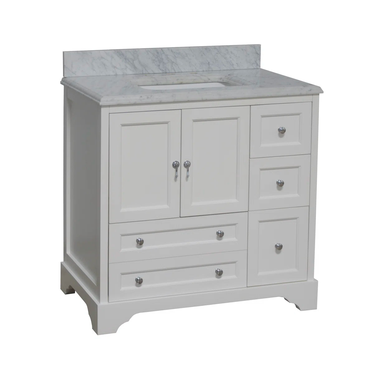 Tilford 36" Single Bathroom Vanity Set with White Cabinet and Carrara Marble Countertop