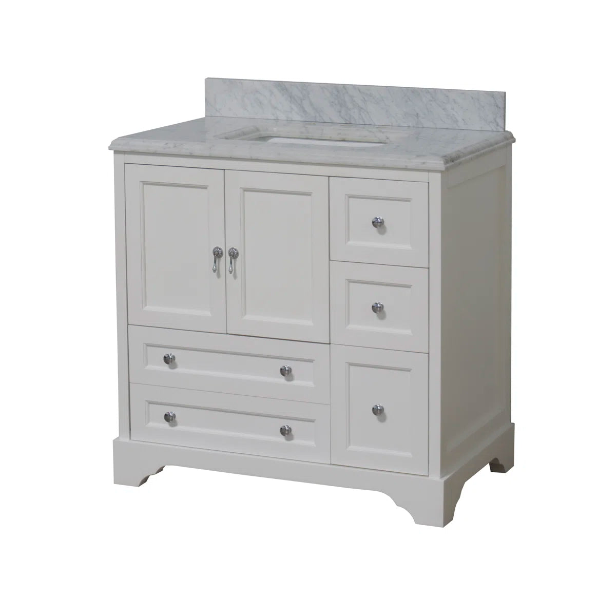 Tilford 36" Single Bathroom Vanity Set with White Cabinet and Carrara Marble Countertop
