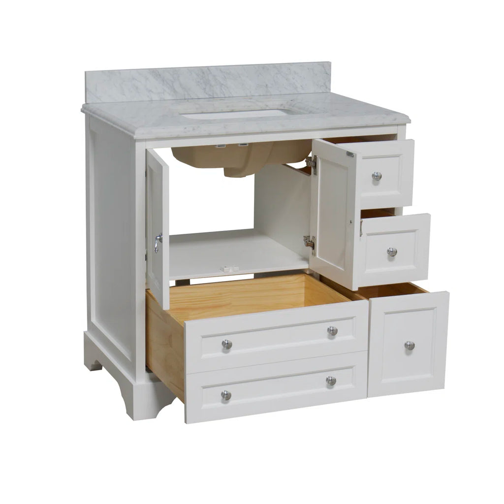 Tilford 36" Single Bathroom Vanity Set with White Cabinet and Carrara Marble Countertop