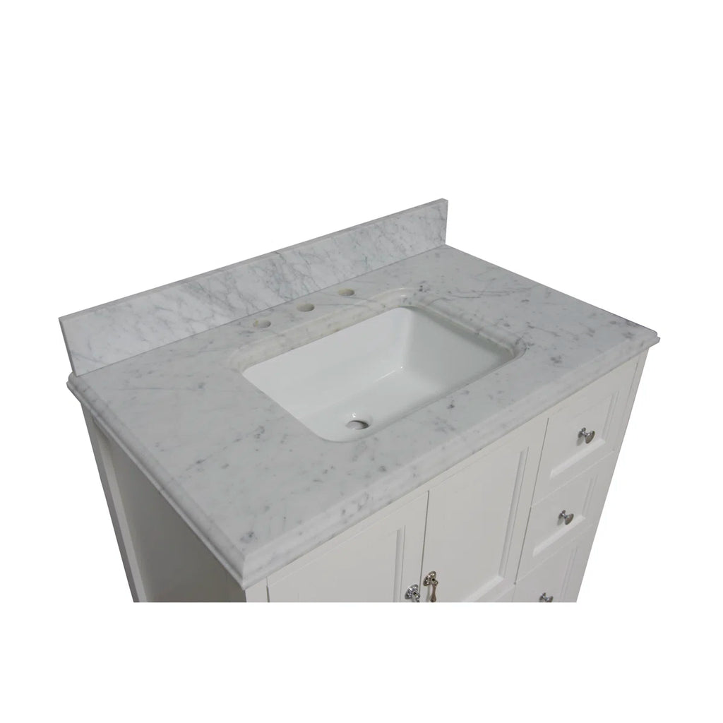 Tilford 36" Single Bathroom Vanity Set with White Cabinet and Carrara Marble Countertop