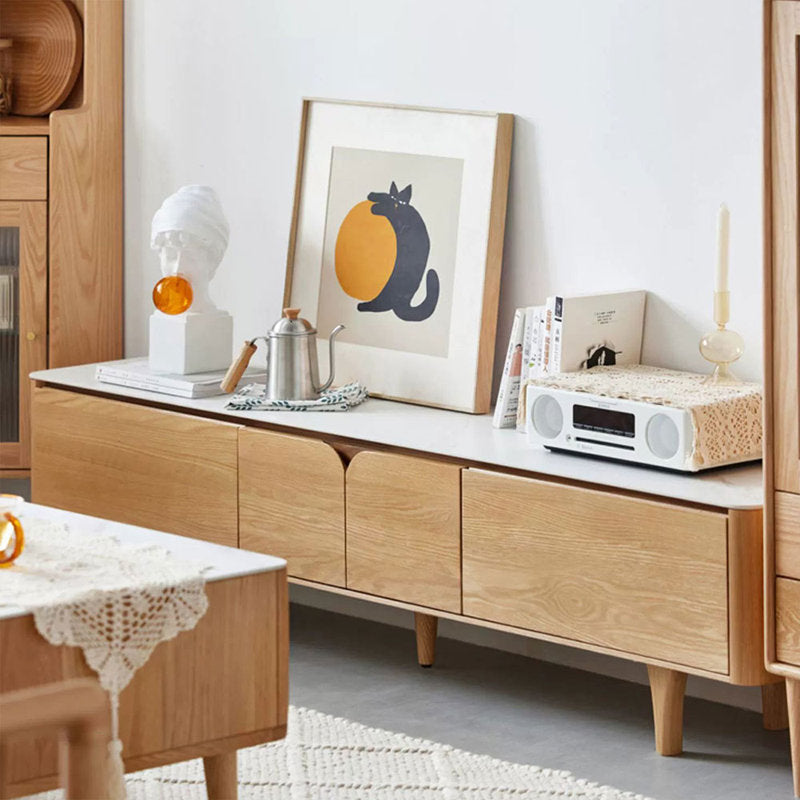 59.06" White+Burlywood Stone+Solid Wood TV Stands