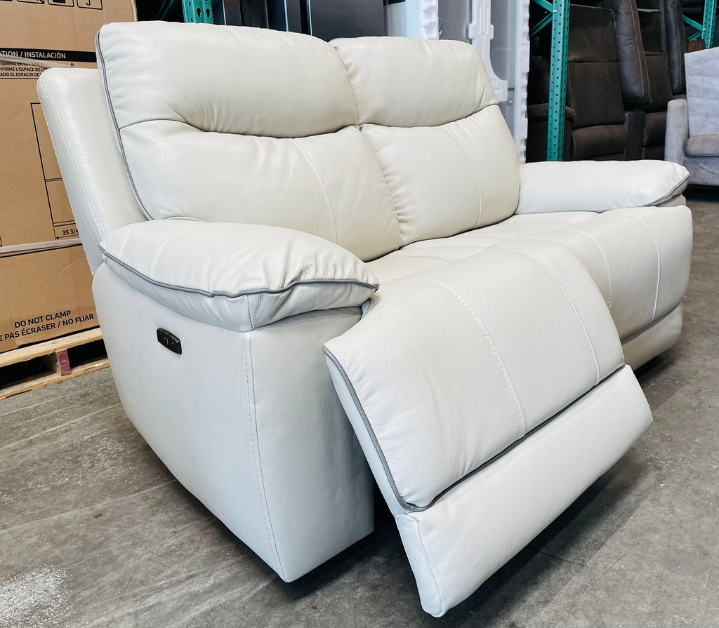 Messina Leather Power Reclining Loveseat with Power Headrests, Cream