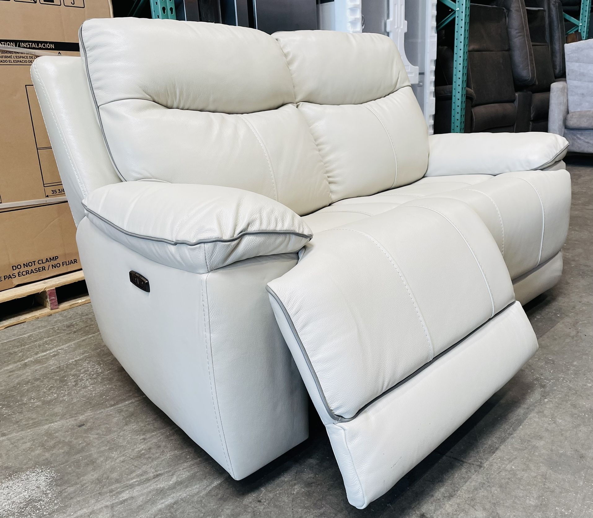 Messina Leather Power Reclining Loveseat with Power Headrests, Cream
