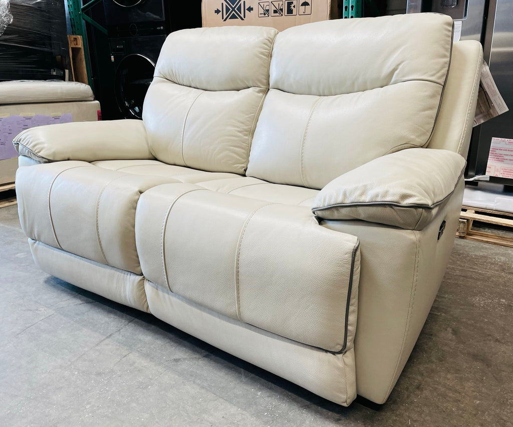 Messina Leather Power Reclining Loveseat with Power Headrests, Cream