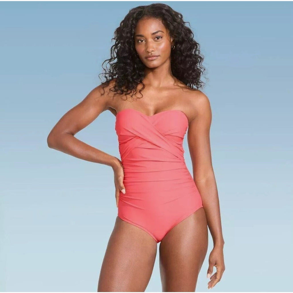 Land's End Coral Wrap Style One Piece Swimsuit Size S