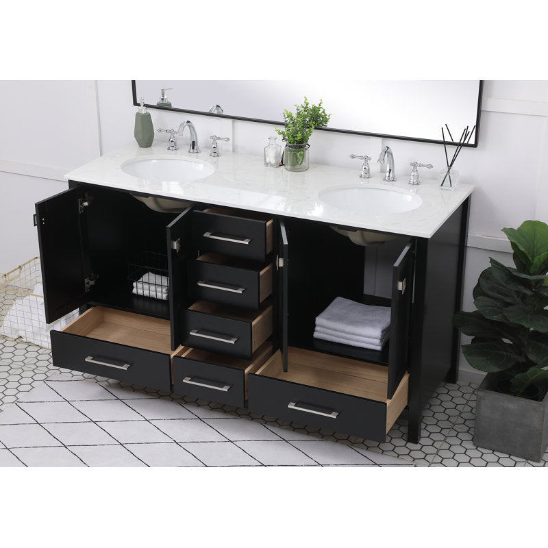 Irene 60'' Double Bathroom Vanity with Engineered Marble Top
