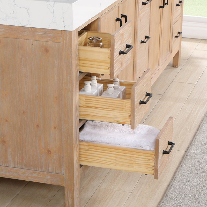 Aranwen 84'' Double Bathroom Vanity with Engineered Marble Top