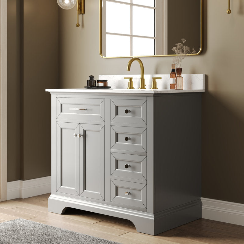 Heritage 36'' Fully Assembled Single Bathroom Vanity with Backsplash, 3 Colors Available White/ Navy Blue/ Gray