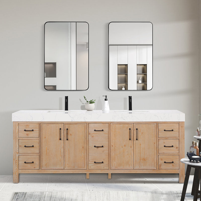 Aranwen 84'' Double Bathroom Vanity with Engineered Marble Top