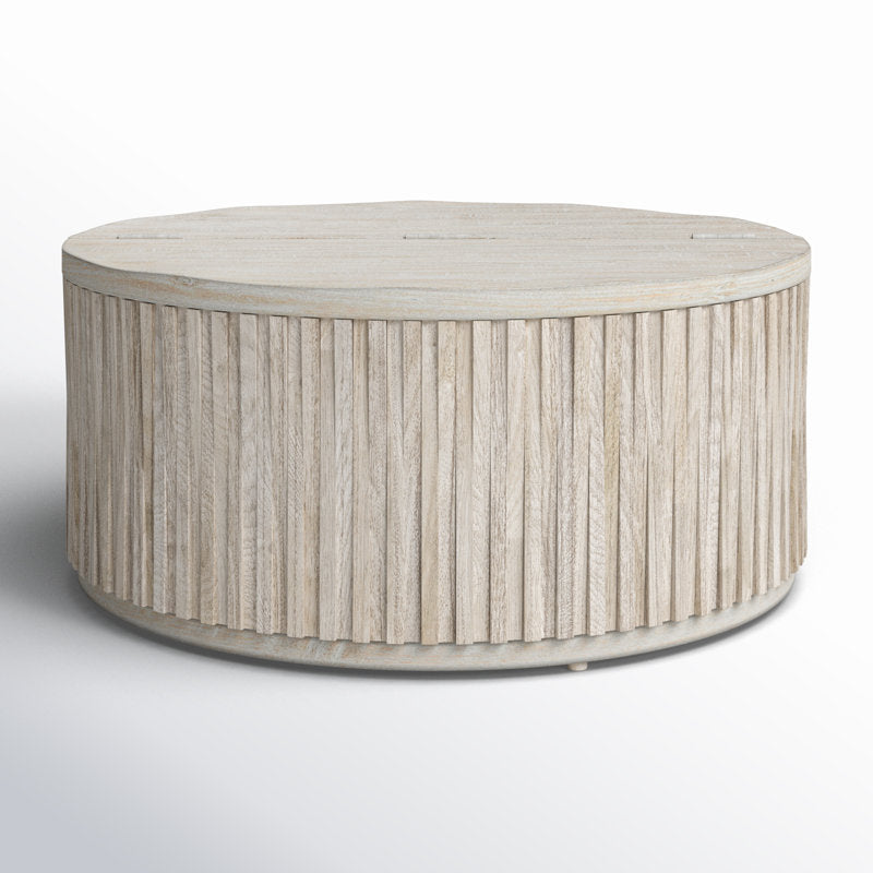 Sylvia Solid Wood Drum Coffee Table with Storage