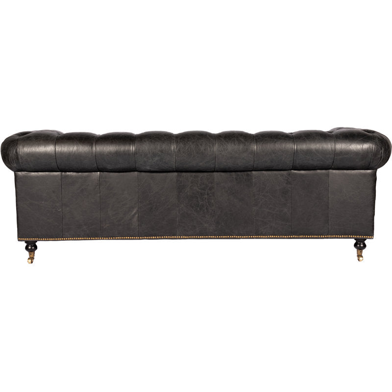 Idalia 87" Genuine Leather Rolled Arm Chesterfield Sofa with Reversible Cushions