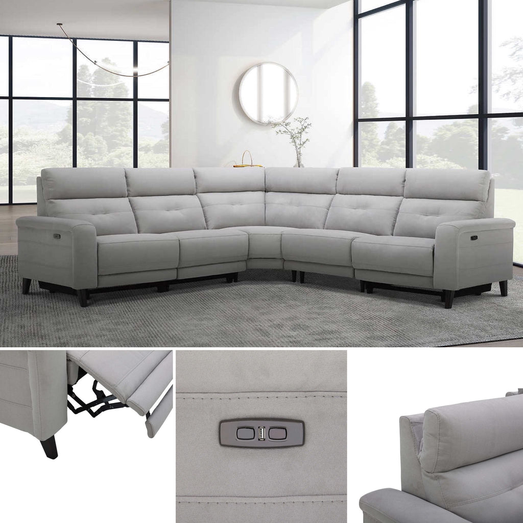 WAREHOUSE CLEARANCE | Trower 5-piece Fabric Power Reclining Sectional with Power Headrests, Gray