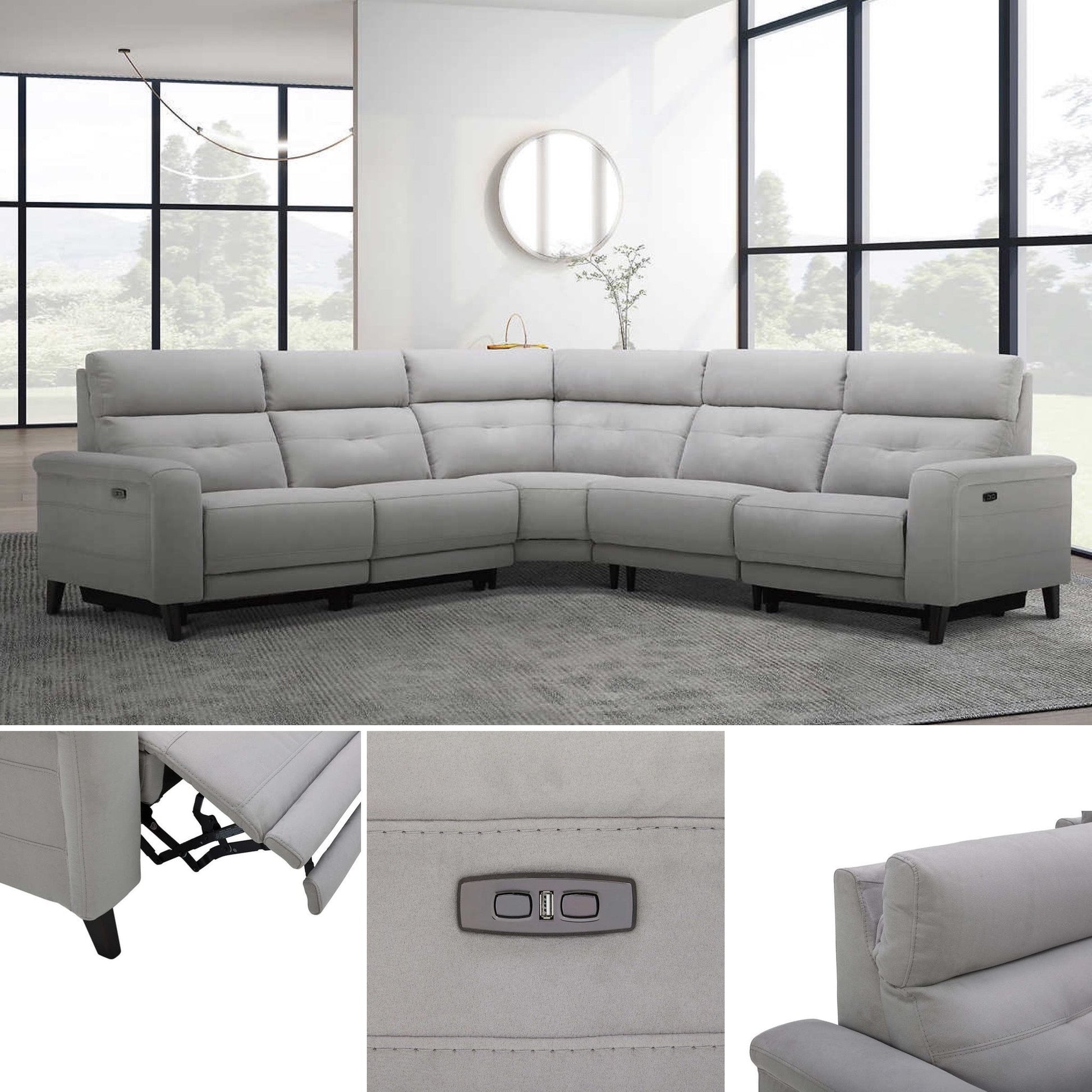 WAREHOUSE CLEARANCE | Trower 5-piece Fabric Power Reclining Sectional with Power Headrests, Gray