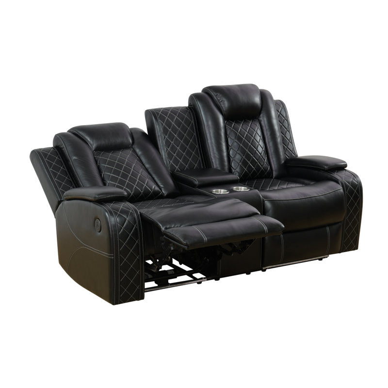73"W Breathable Leather Dual Motor Power Reclining Loveseat Sofa with Storage Armrest And Blue LED Lights