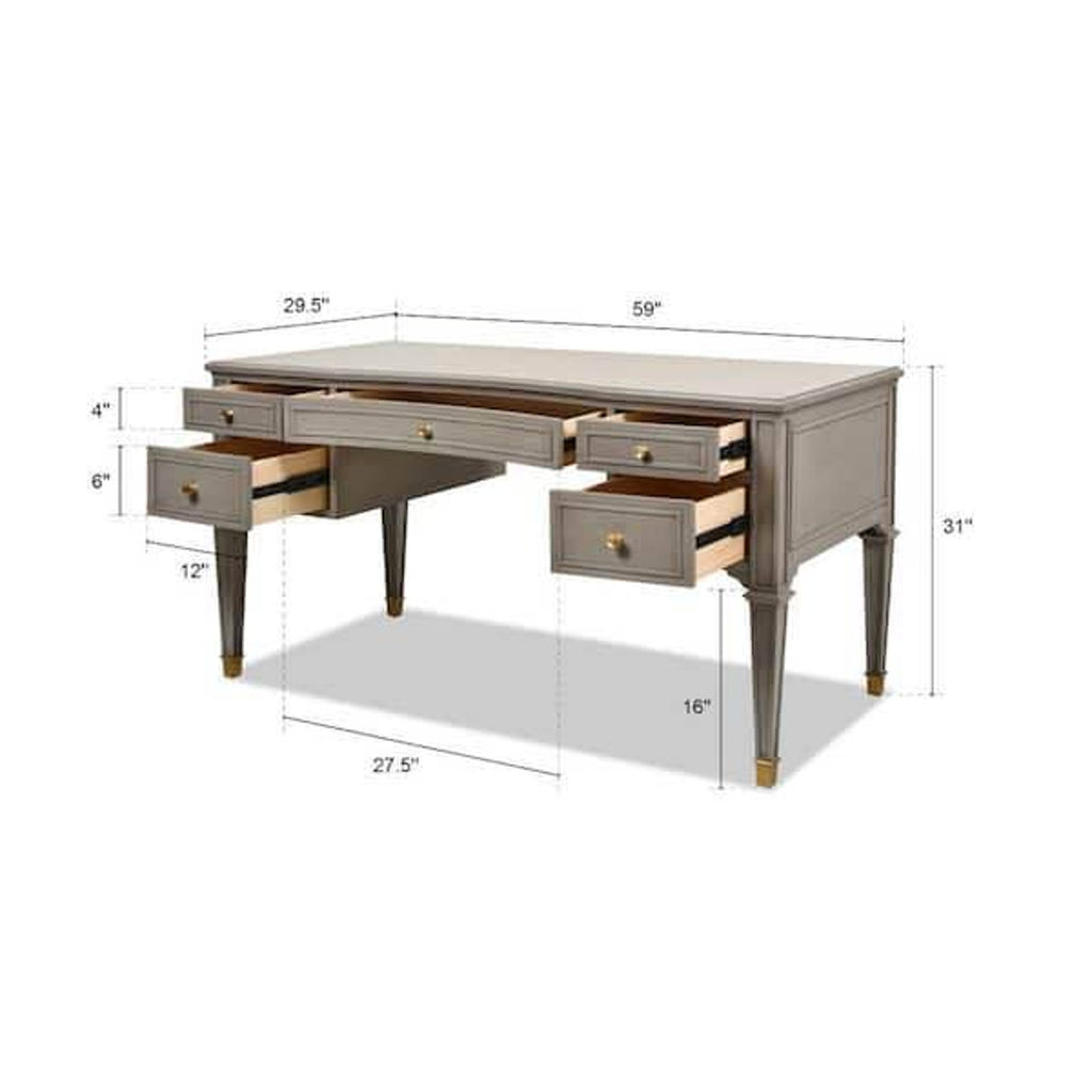 Dauphin 59 in. Wood 5-Drawer Storage Executive Home Office PC Computer Desk with Gold Accents