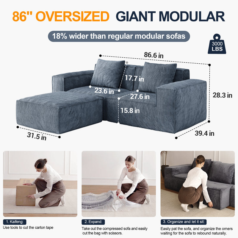 86-Inch Free Combination Modular Gray Sofa Living Room