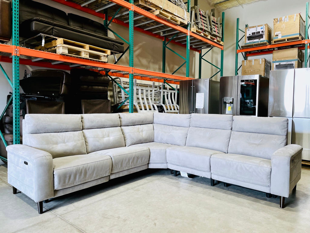 WAREHOUSE CLEARANCE | Trower 5-piece Fabric Power Reclining Sectional with Power Headrests, Gray