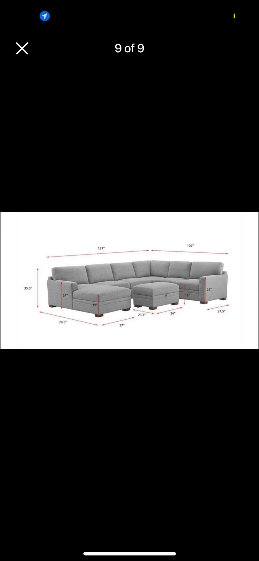 Thomasville Langdon Fabric Sectional Couch with Chaise and Storage Ottoman