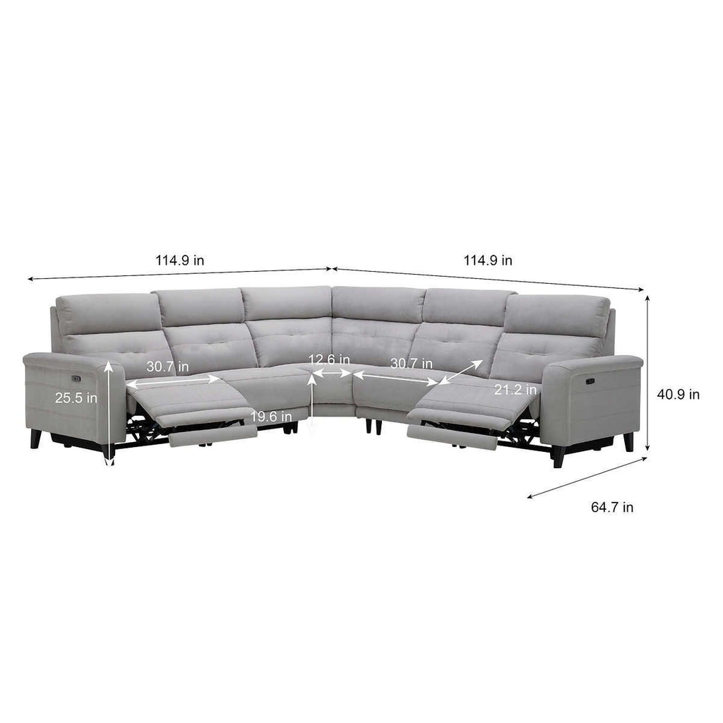 WAREHOUSE CLEARANCE | Trower 5-piece Fabric Power Reclining Sectional with Power Headrests, Gray