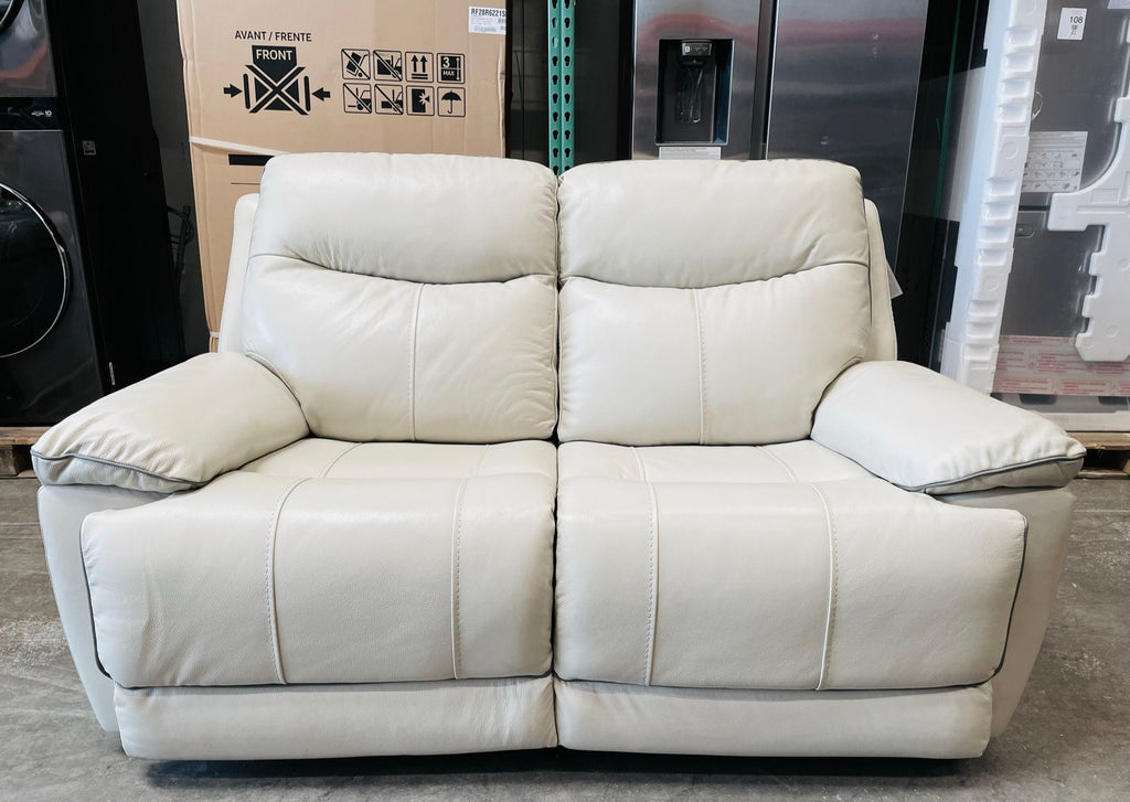 Messina Leather Power Reclining Loveseat with Power Headrests, Cream