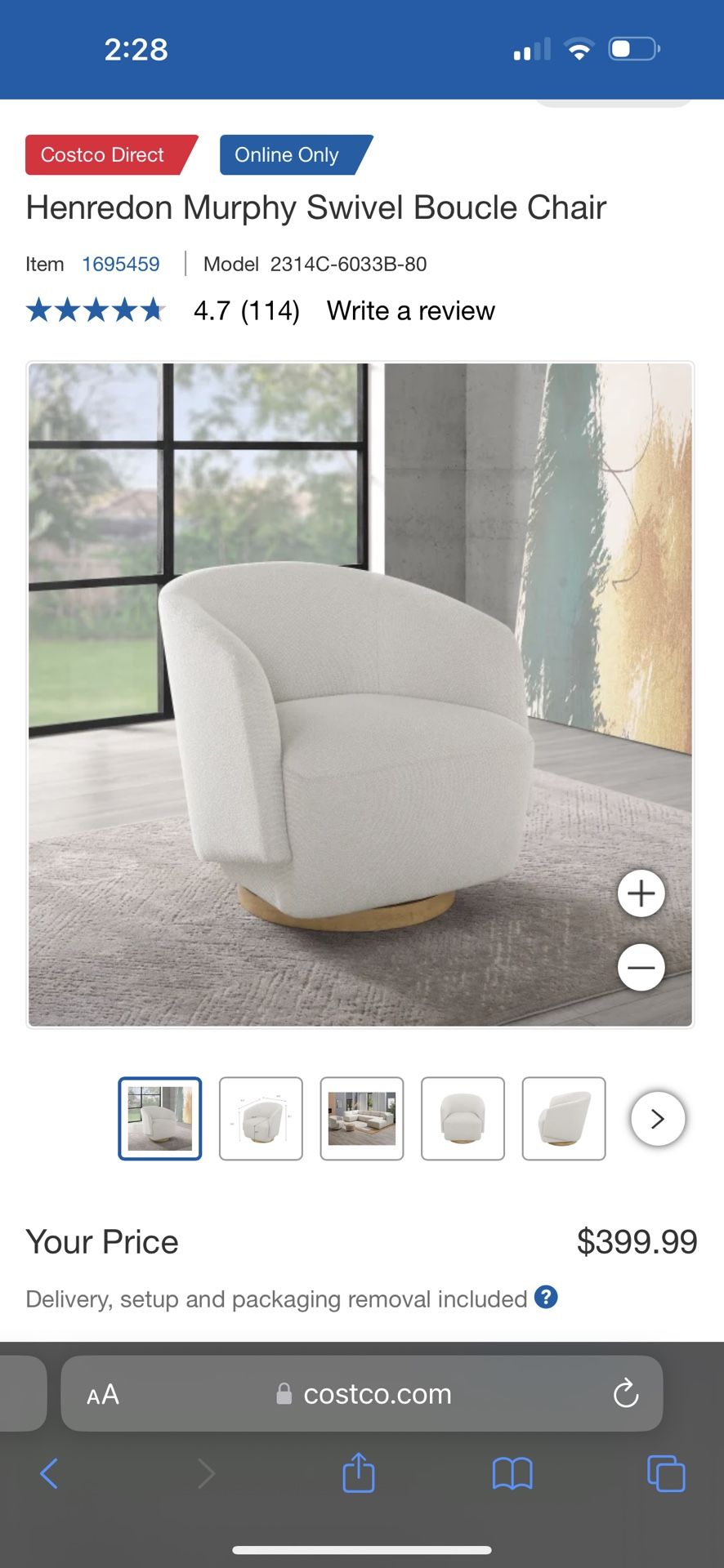 Henredon Murphy Swivel Boucle Chair