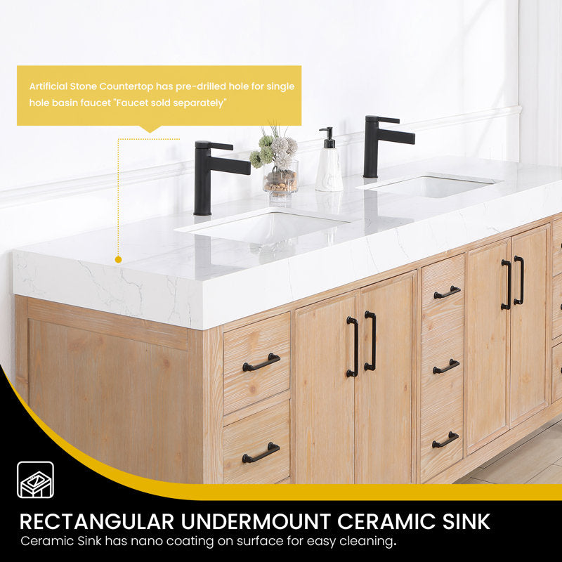 Aranwen 84'' Double Bathroom Vanity with Engineered Marble Top