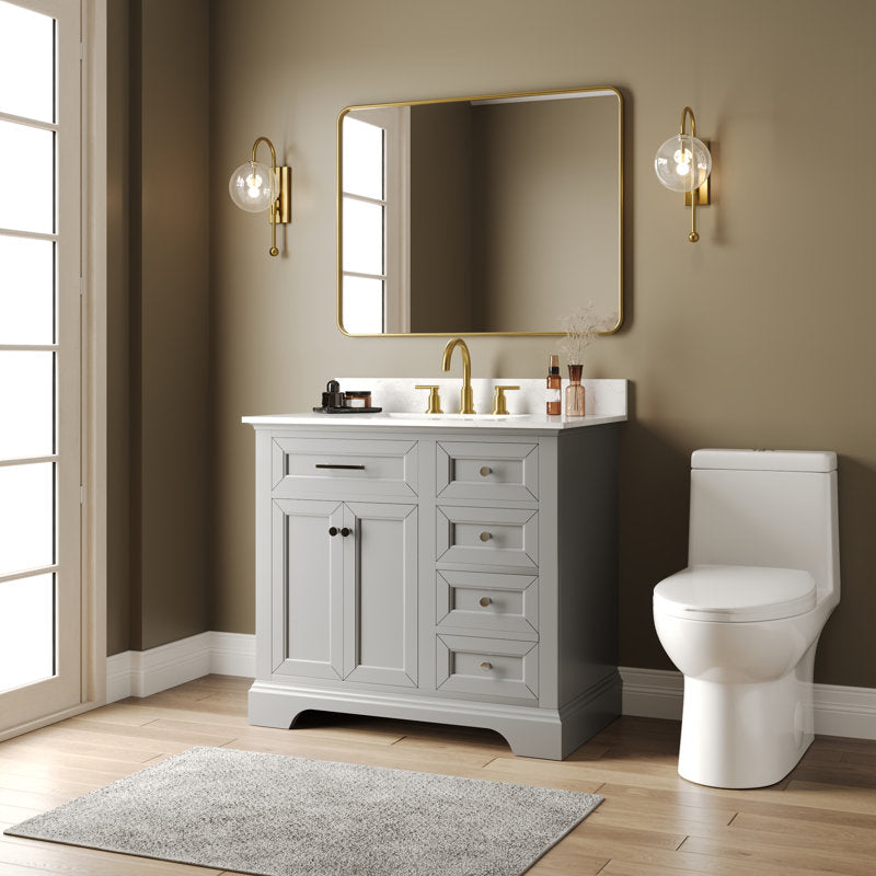 Heritage 36'' Fully Assembled Single Bathroom Vanity with Backsplash, 3 Colors Available White/ Navy Blue/ Gray