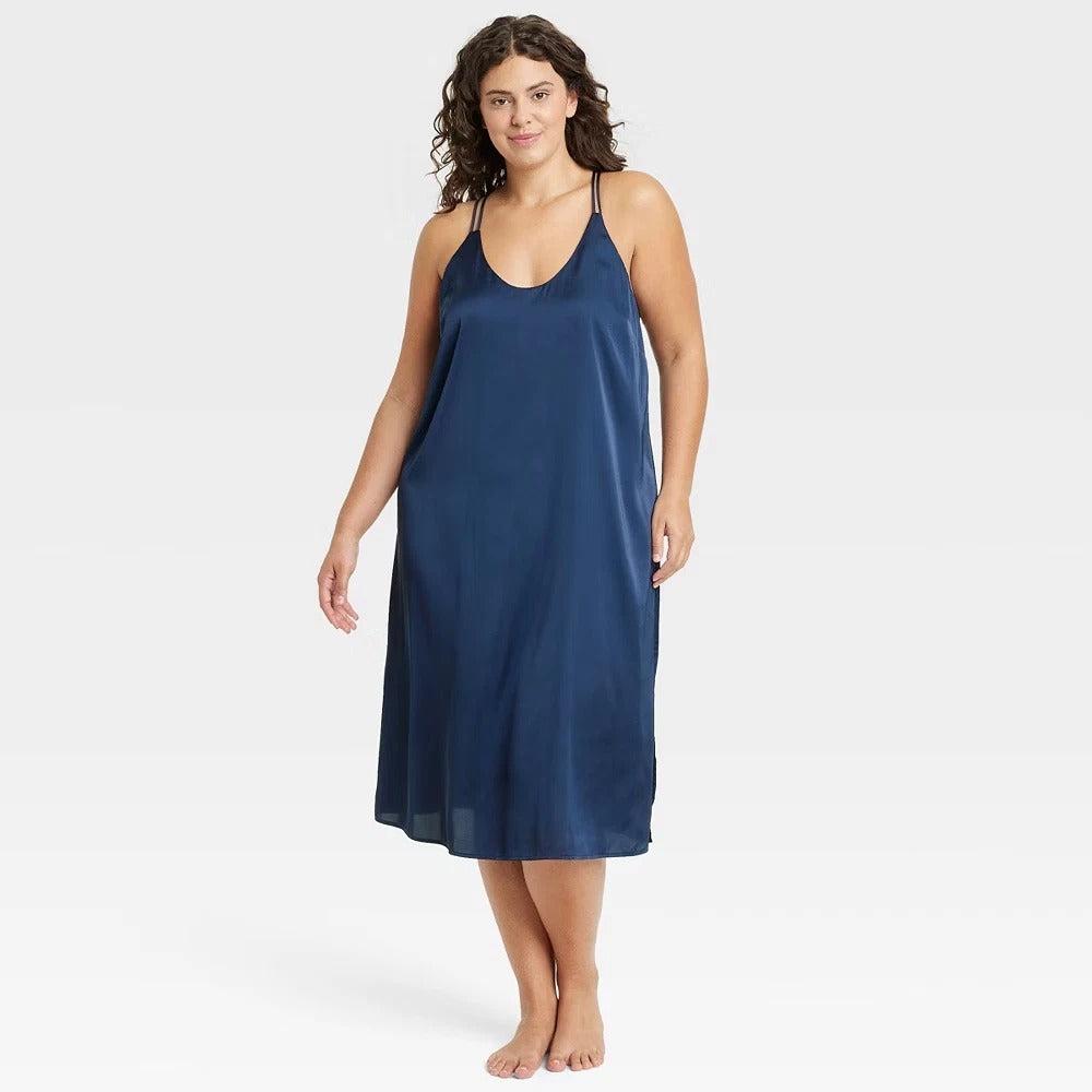 Auden Navy Blue Women's Satin Chemise Plus Size 4X New with Tags