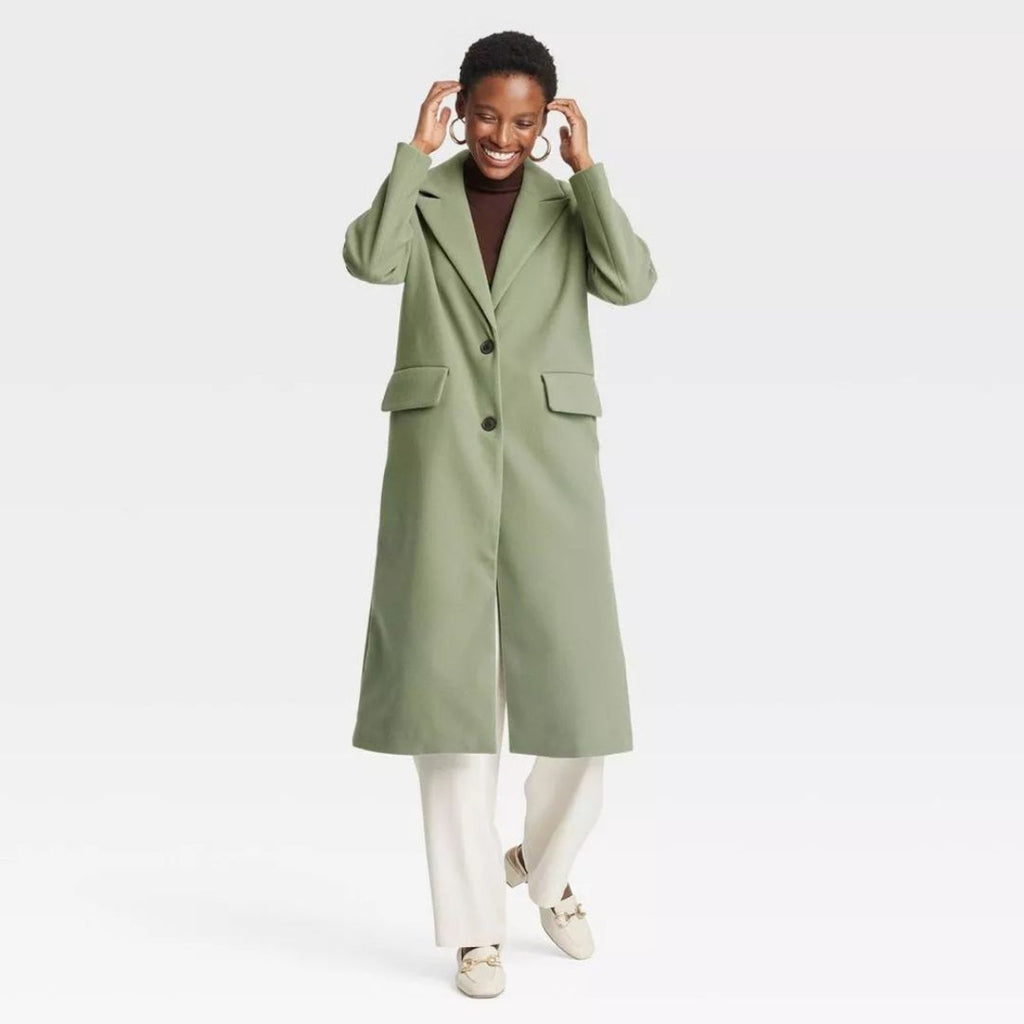 A New Day Women's Faux Wool Topcoat Olive Green Size XL