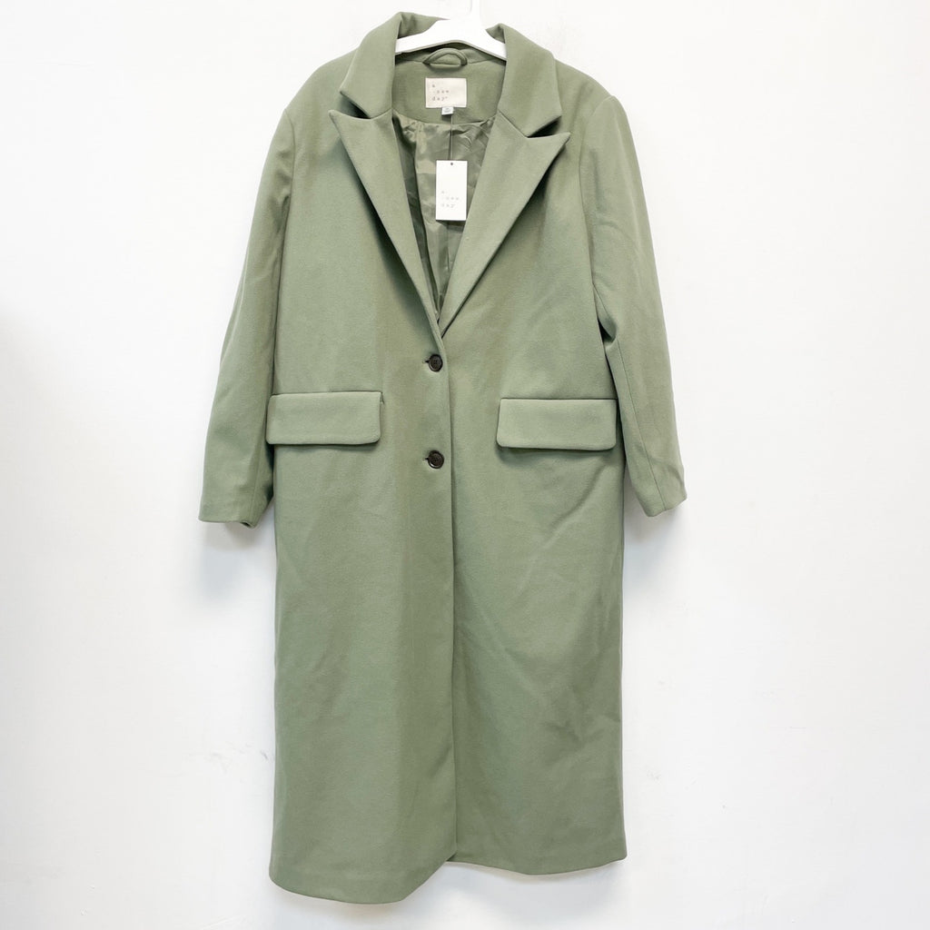 A New Day Women's Faux Wool Topcoat Olive Green Size XL