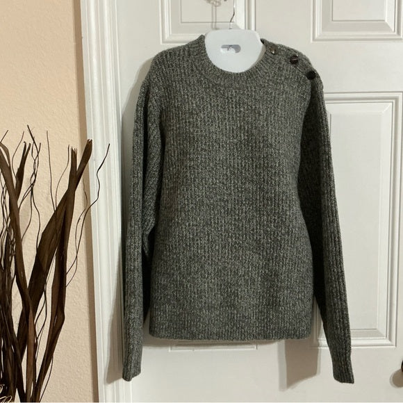 Ava & Viv Women’s Gray Button Crewneck Pullover Sweater Size 1X