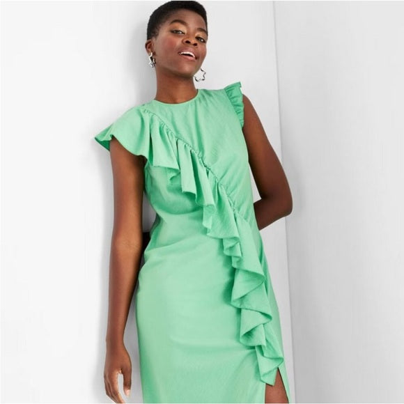 Flutter Mini Cap Sleeve Asymmetrical Ruffle Ankle Dress - Future Collection XL
