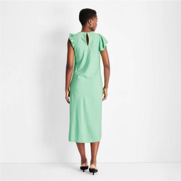 Flutter Mini Cap Sleeve Asymmetrical Ruffle Ankle Dress - Future Collection XL