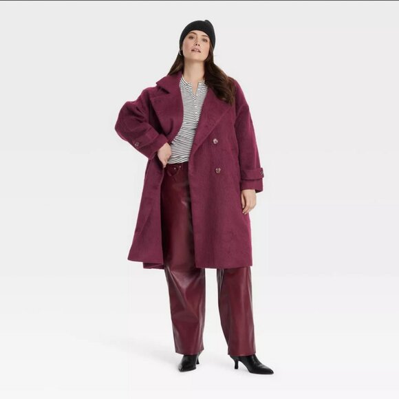 Women's Double Breasted Cocoon Overcoat - Universal Thread Maroon M