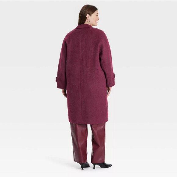 Women's Double Breasted Cocoon Overcoat - Universal Thread Maroon M