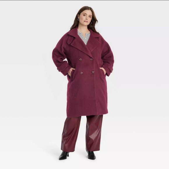 Women's Double Breasted Cocoon Overcoat - Universal Thread Maroon M