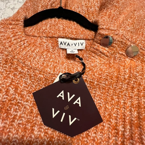 NWT Ava & Viv Orange Knit Sweater Gold Button Detail on Shoulder Size 1X
