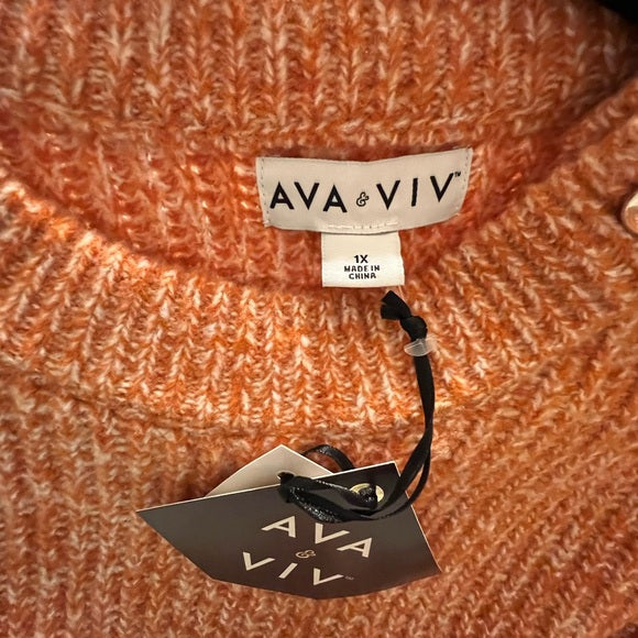 NWT Ava & Viv Orange Knit Sweater Gold Button Detail on Shoulder Size 1X