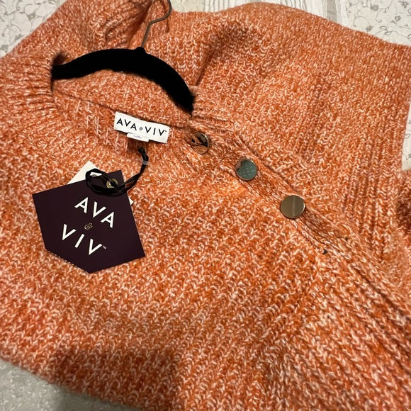 NWT Ava & Viv Orange Knit Sweater Gold Button Detail on Shoulder Size 1X