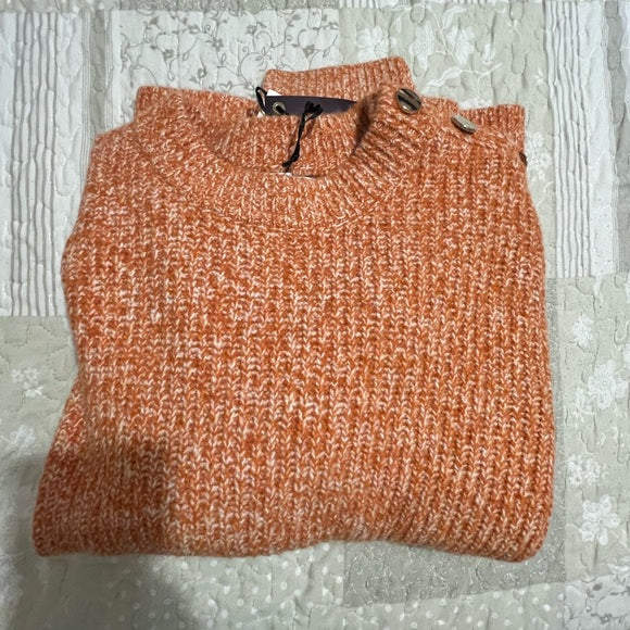 NWT Ava & Viv Orange Knit Sweater Gold Button Detail on Shoulder Size 1X