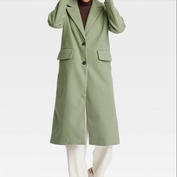 Women's Faux Wool Topcoat - A New Day Olive XXL