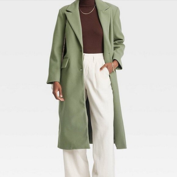Women's Faux Wool Topcoat - A New Day Olive XXL