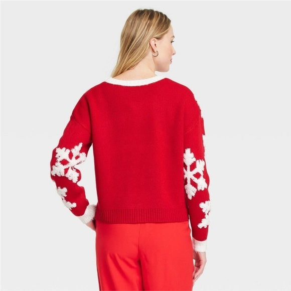 Women's Snowflake Christmas Festive Graphic Sweater - Red M NWOT