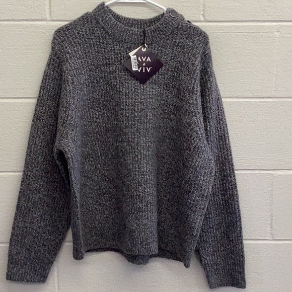 Women's Button Crewneck Pullover Sweater - Ava & Viv™ Gray - XXL (17) - new